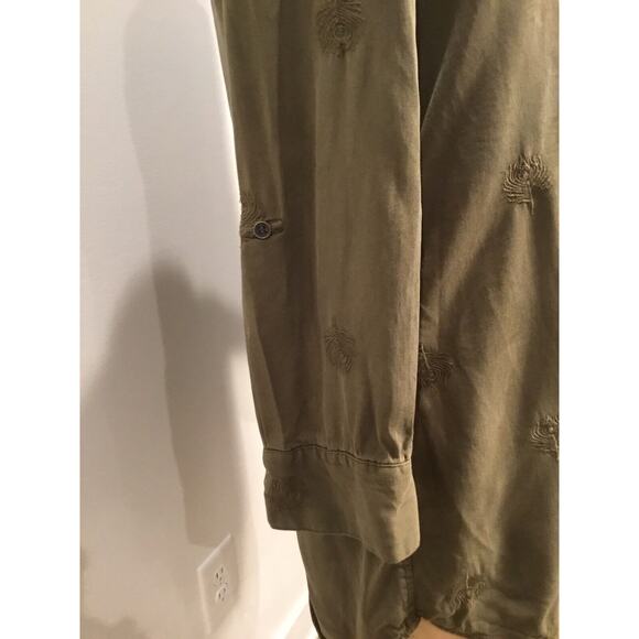 Embroidered Peacock Feather Tunic Top Womens Petite XL OliveGreen Boho Grannycor - Picture 7 of 15